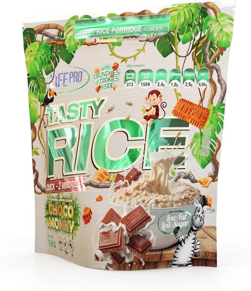 Life Pro Fit Food Tasty Rice Choco Monky 1Kg | Harina De Arroz | Suplemento De Carbohidratos Con Un Delicioso Sabor a Galleta Caramelizada