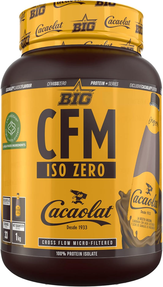 BIG - Proteina Isolada - Proteinas Whey Para Masa Muscular - Whey Protein Isolate - Proteína En Polvo Materia Prima Premium Sin Grumos, Baja En Lactosa, Sin Azúcares Añadidos (1Kg, Cacaolat)