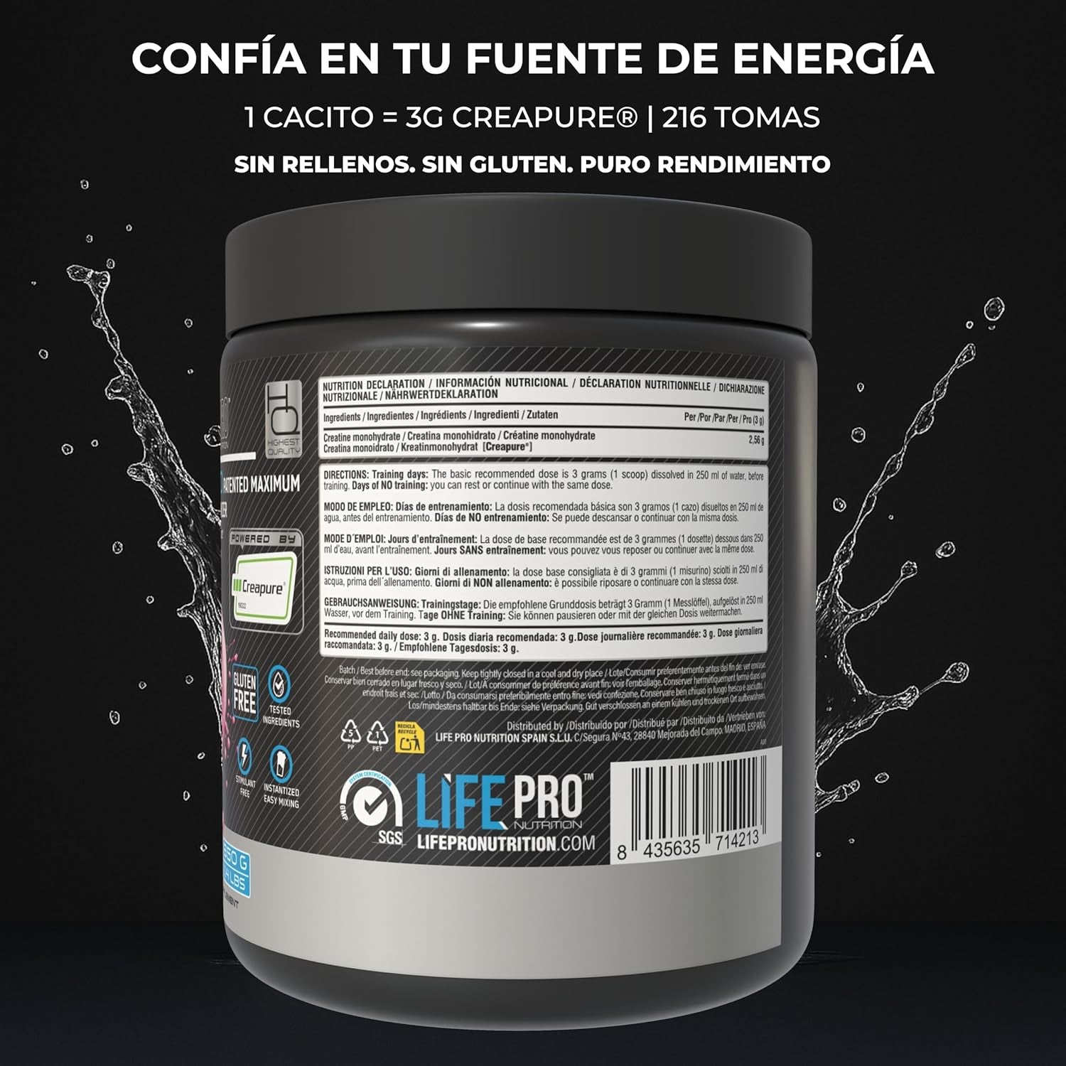 Creatina Monohidratada Creapure Life Pro 650G – Sabor Lollipop – Creatina Micronizada Pura, Hasta 216 Tomas – Sin Gluten, Para Fuerza, Energía Y Recuperación Muscular – Calidad Alemana Garantizada