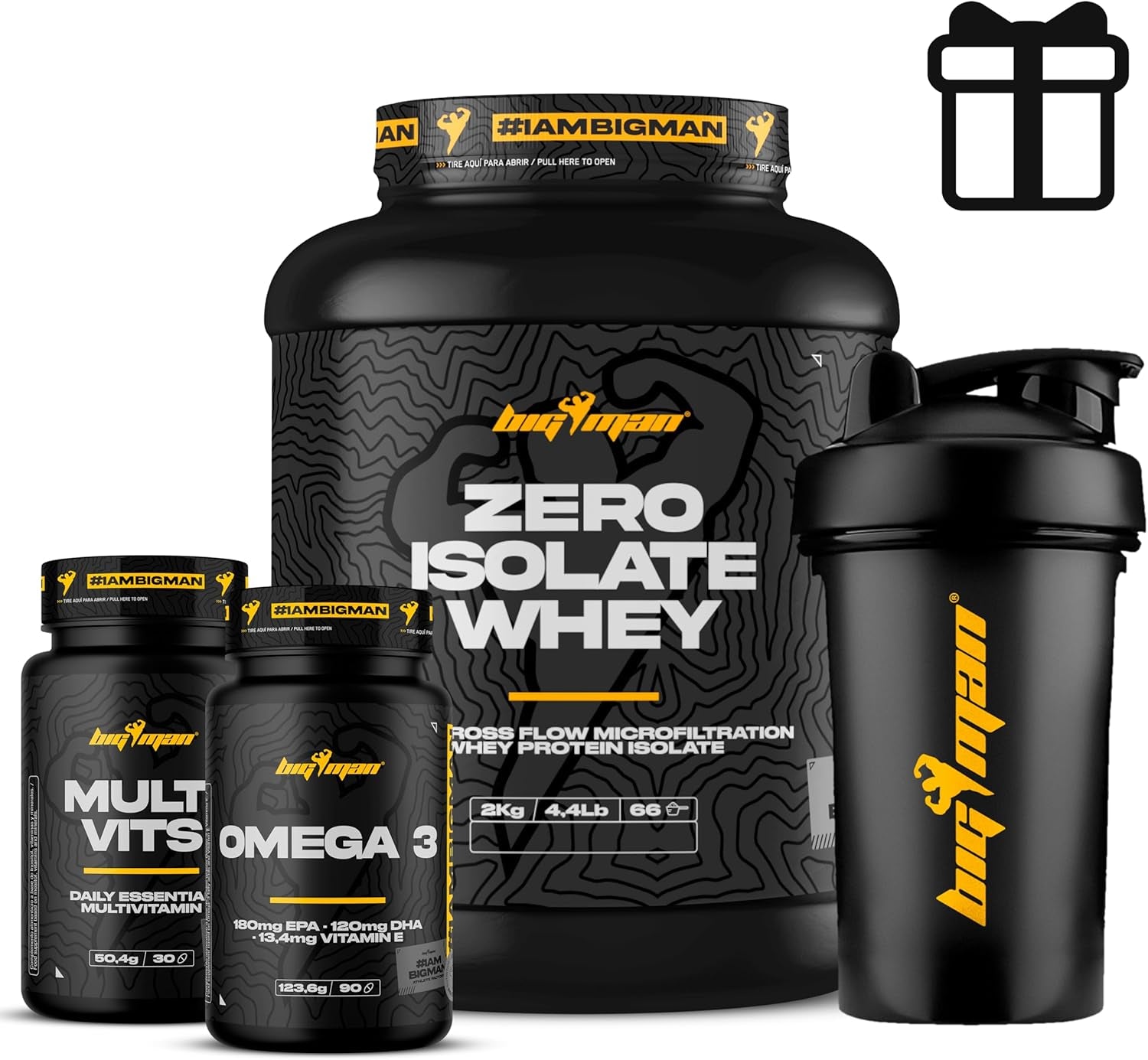 Pack Bigman Zero Whey Protein Isolate 2 Kg (4,4 Lbs) + Multi-Vits 60 Caps + Fish Oil Omega 3 90 Caps (Vainilla-Canela)