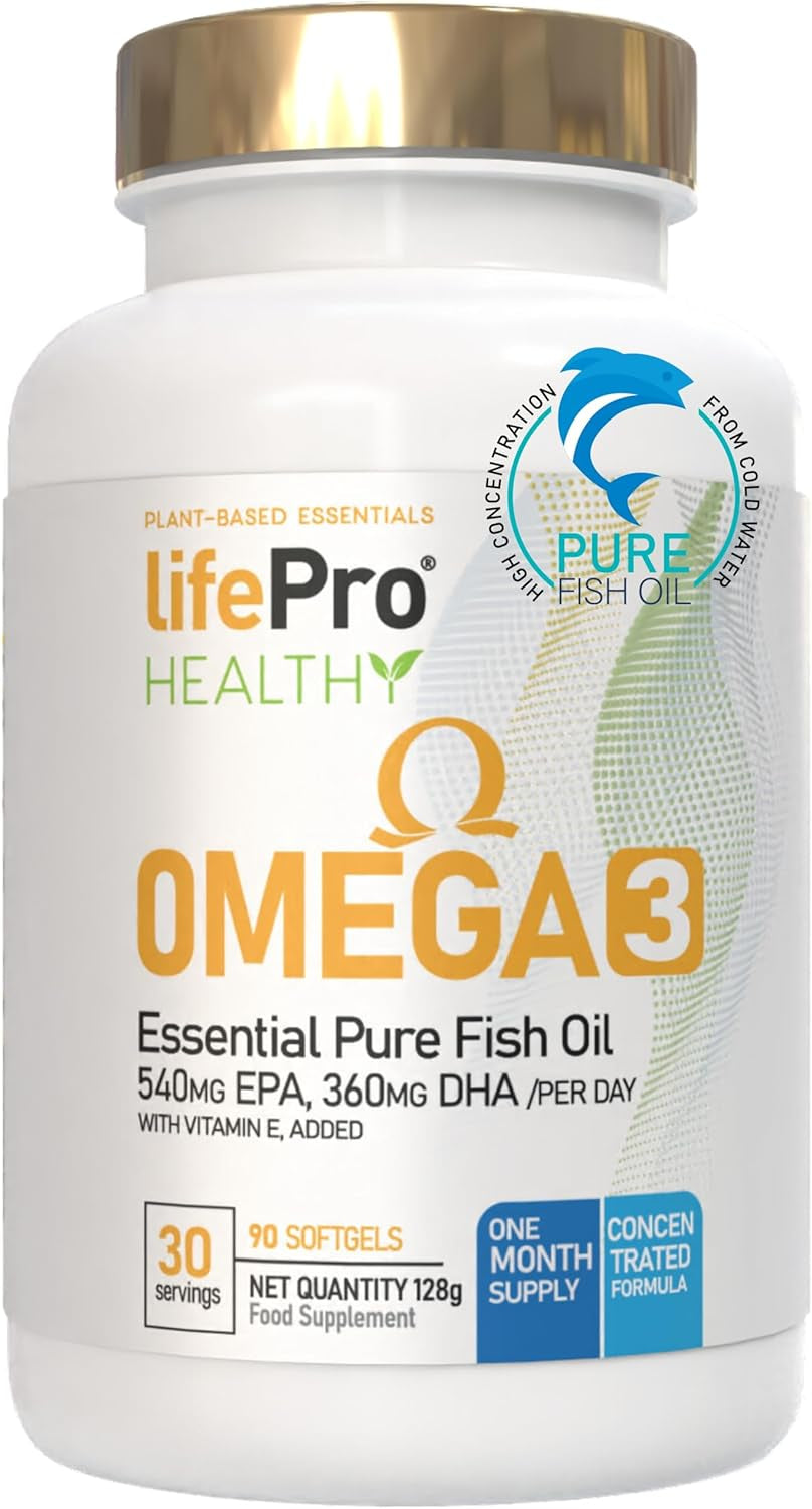 Life Pro Omega 3 Capsulas 3000Mg Con Vitamina E, 30-90 Tomas, 35% EPA Y 25% DHA, Hasta 3000Mg Por Dosis, Suplemento Para La Salud Cardiovascular, Aceite De Pescado Puro Y Destilado