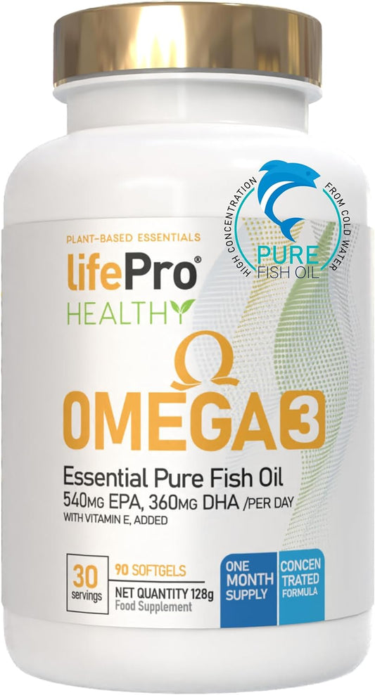 Life Pro Omega 3 Capsulas 3000Mg Con Vitamina E, 30-90 Tomas, 35% EPA Y 25% DHA, Hasta 3000Mg Por Dosis, Suplemento Para La Salud Cardiovascular, Aceite De Pescado Puro Y Destilado